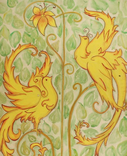 Vintage large floral gouache painting birds - Picture 5 of 12