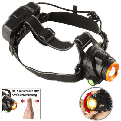KryoLights Akku-Stirnlampe, Gesten-Steuerung, Cree-T6-LED, 580 lm, 10W, 2.200mAh