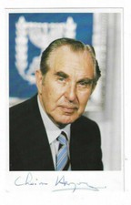 Chaim Herzog Signed 4 x 7 Photo / Autographed Israel Judaica