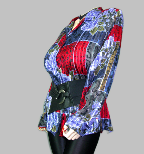 PLUS SZ~Allison Daley II~Satiny Chiffon Blouse 20W~Vivid Floral Patchwork Colors - Picture 4 of 9