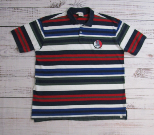 Y2k Phat Farm Red White Blue Black Green Striped Polo Collared Shirt Mens 3XL