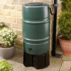 227L Green Garden Large Round Plastic Water Butt Set Inc Tap, Stand+Gutter Kit