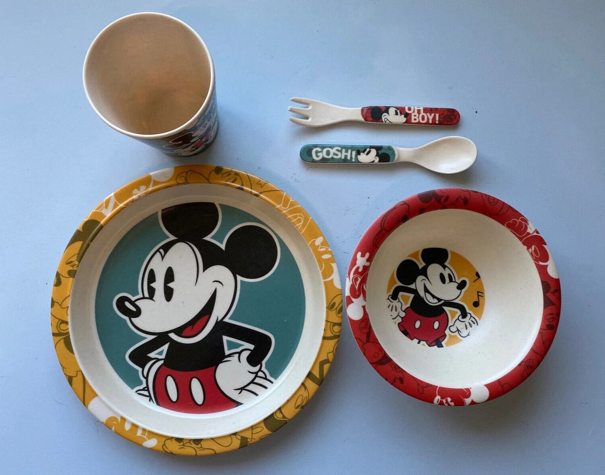 DISNEY MICKEY MOUSE Vintage Style Plate Cup Bowl Silverware Set Kids  Children