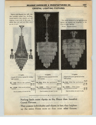 1937 PAPER AD Crystal Lighting Ceiling Wall Fixtures Chandelier 222 Crystals