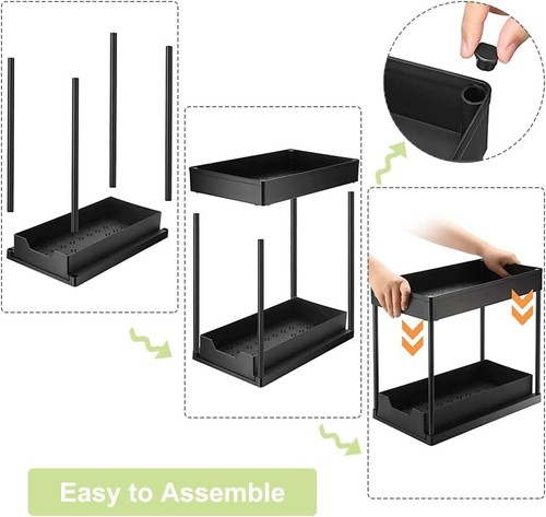 2X Under Sink Storage Organiser Shelf Spice Rack Pull Out Drawer Kitchen 2 Tier - Picture 3 of 16