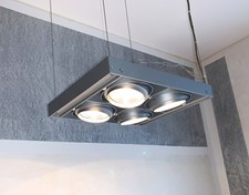 iguzzini Cestello con 4 elementi luminosi, sospensione a corda soffitto, trasformatore interno