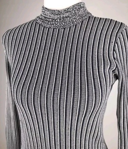 Zara Knit Top Size S Fits Size 10-Small 12 Ribbed Stretch,Blue Striped High Neck