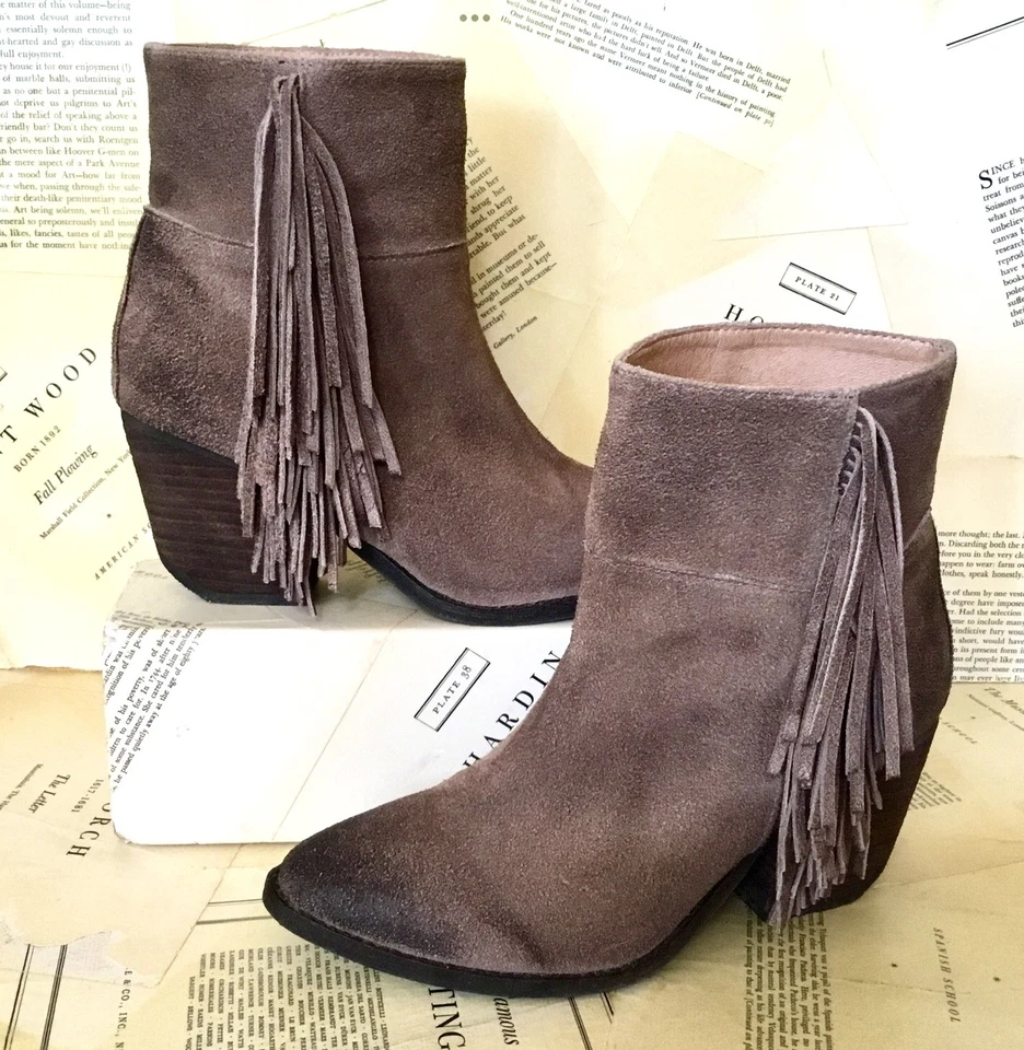Free People Jeffrey Roswell Bota con Flecos Marrón Taupe Distress Gamuza Tobillo 7 NUEVA Foto 4 de 4