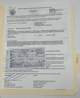Jackyl Concert Contract 1999 Pittsburgh PA