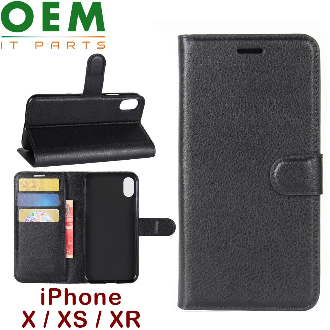 Custodia Portafoglio Per IPhone XR In Pelle PU - Con Slot Carte, Magnetico, Antishock, Nero