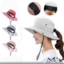 Summer Ponytail Hat Women Bucket UV Protection Foldable Travel Cap Beach Sun Hat