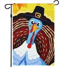 Garden Flag Thanksgiving Fall Decoration Joyful Pilgrim Turkey 12"x18"