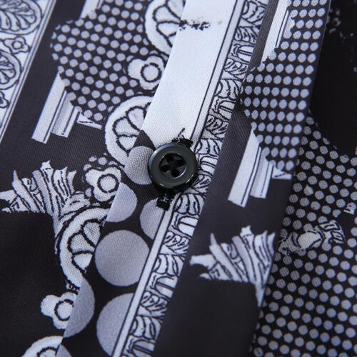 Luxury Brand Long Sleeve Mens Button Down Shirt Printed Silk Like Satin Sz SMALL - Picture 5 of 6