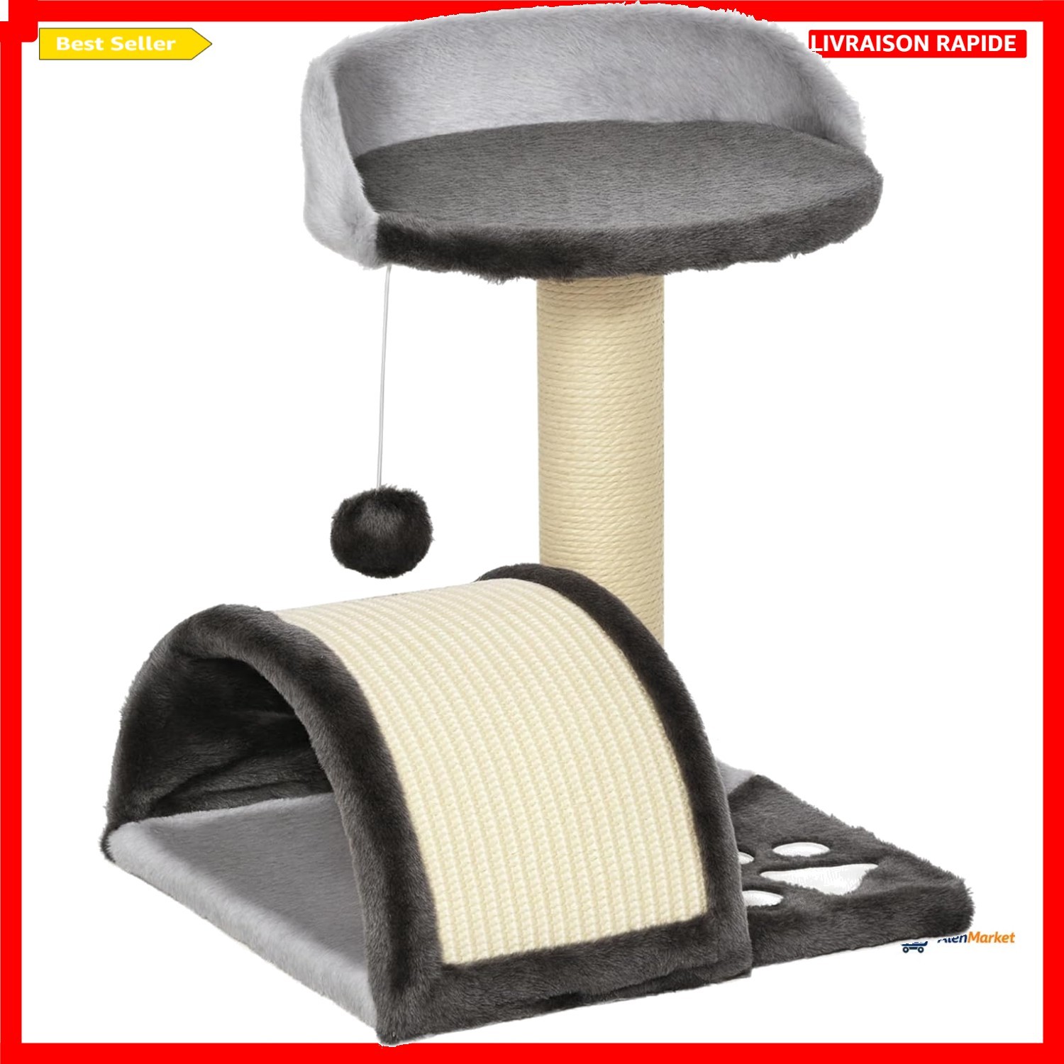 Arbre à chat design PawHut avec griffoir sisal et plateforme d'observation pour petit salon