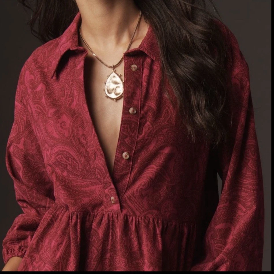 The Bettina Tiered Shirt Dress by Maeve Mini Corduroy Edition Size M - Image 2 of 4