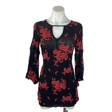 Way-In Multicolor Floral Paisley Embroidered Keyhole Long Sleeve Mini Dress S