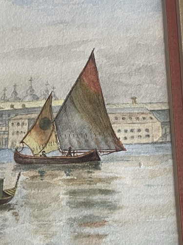 1882 Wall Art Watercolor Paper, Venice Grande Canal- Matted/ Framed ~11x13” - Picture 7 of 18