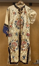 Antique 1940s Japanese Silk Kimono Embroidered Dragons Flowers Needs Repair