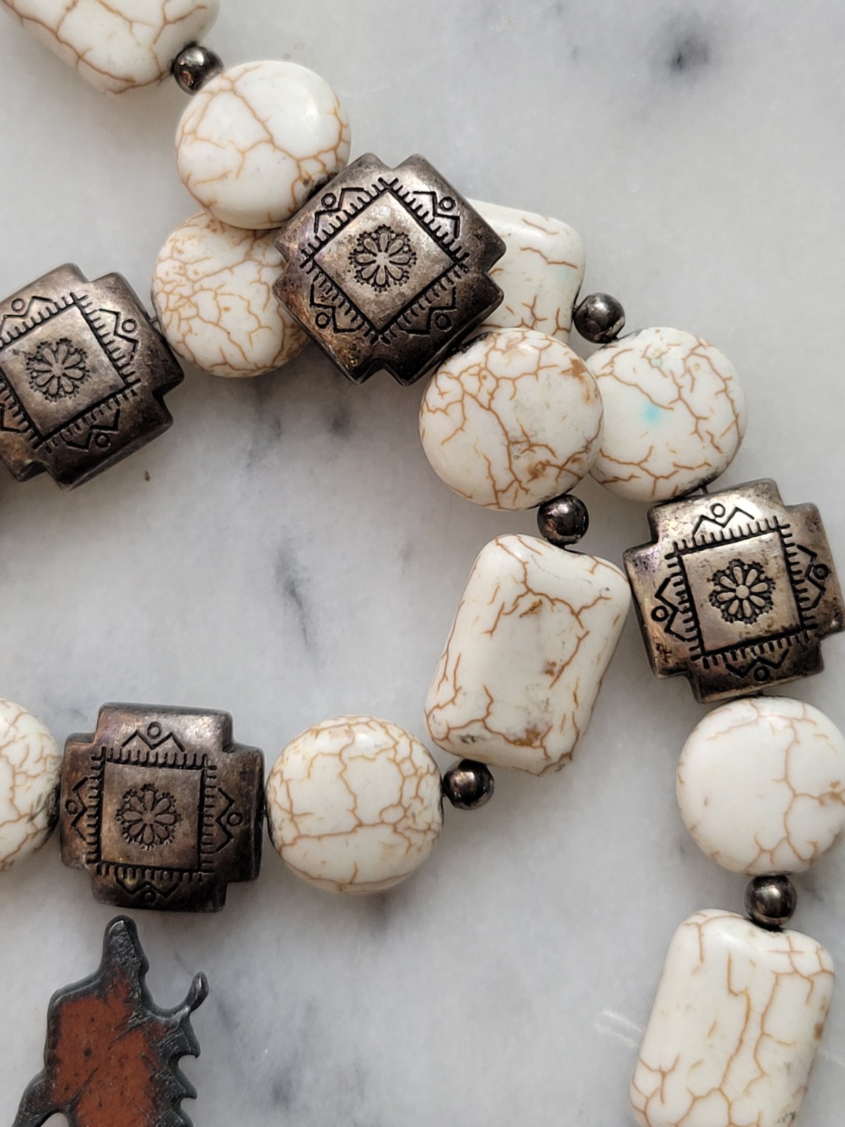 Native Looking Statement Necklace, Magnesite, Sil… - image 3