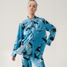 Silk Laundry Swans Boyfriend Blouse Size Medium M 10 AU / 6 US Shirt Top Blue