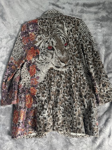 Roberto Cavalli Firenze Leather Jacket (Italy) – Rare 1990s Leopard/Floral Print