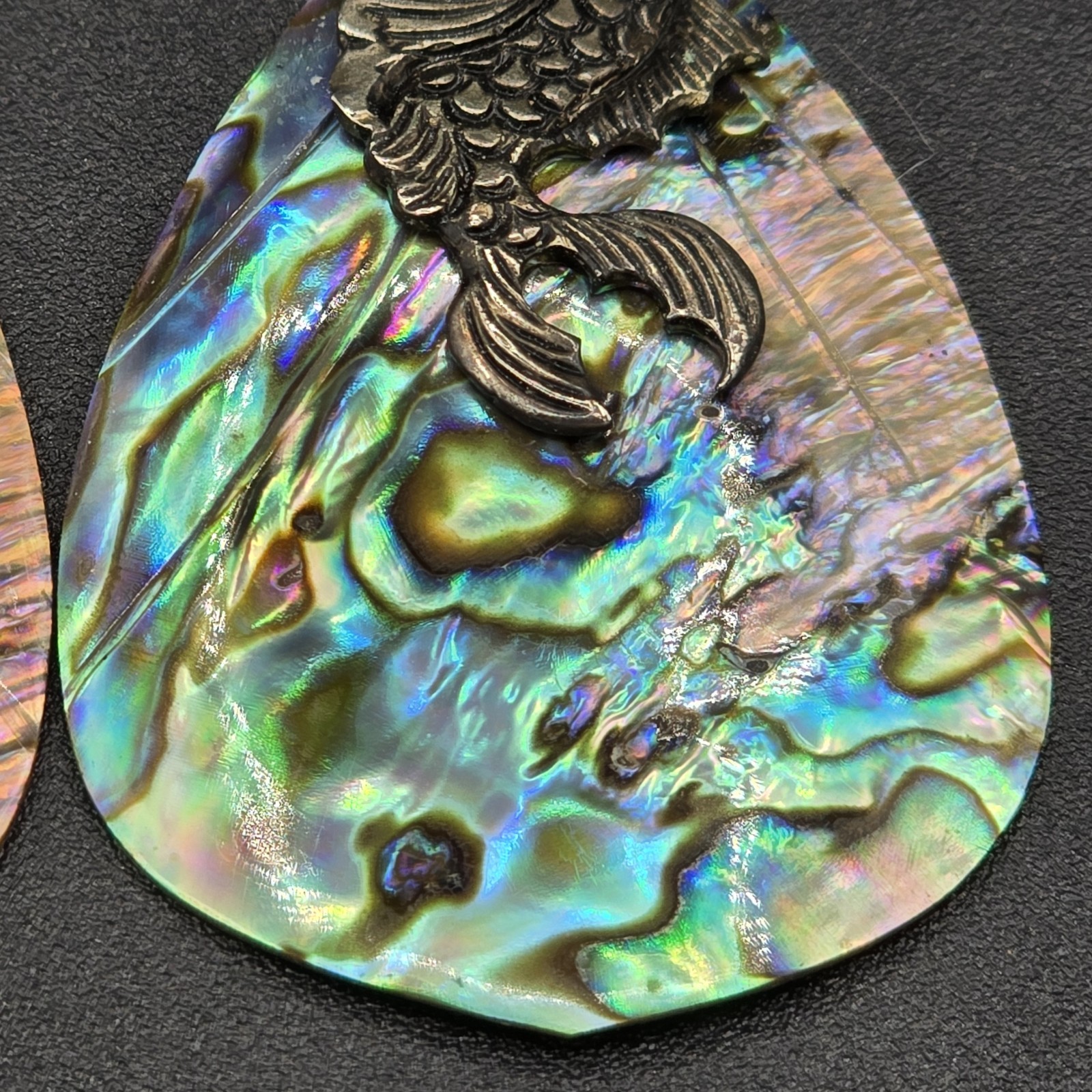 Vintage Earrings Dangle Abalone Shell Jewelry Fish - image 9