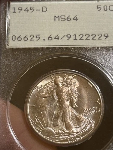 1945 D Walking Liberty Half Old “RATTLER” Holder Nice ! PCGS  MS64 OGH