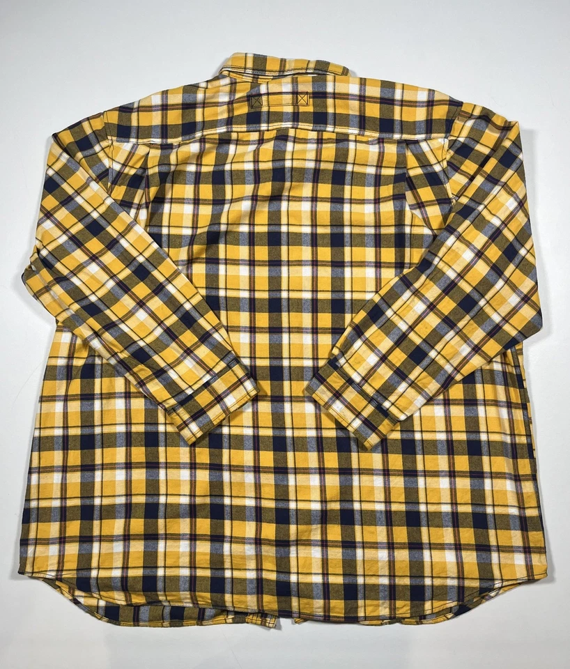 Duluth Trading Co Shirt Mens 3XL Tall Yellow Navy Plaid Flannel Long Sleeve - Image 2 of 4
