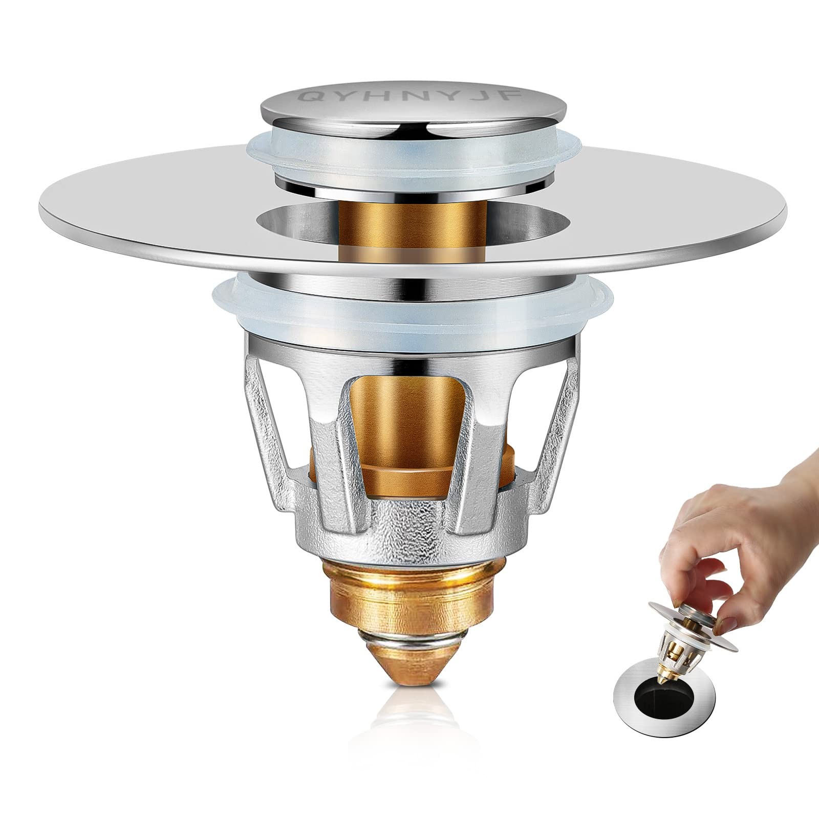 Universal Bathroom Sink Stopper Fits 1.1-1.5 Inch Drains, Pop-Up Drain Stopper