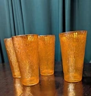 4 Jeanette Glass Iridescent Marigold Carnival Tree Bark 12 ounce Tumblers MCM