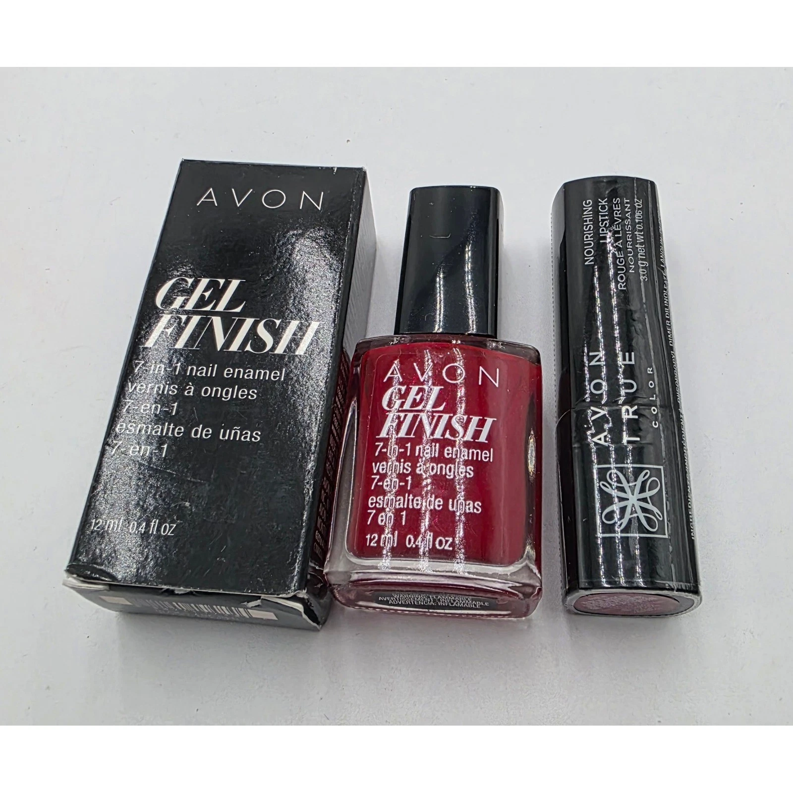 Avon Gel Finish 7-in-1 Nail Enamel Red & True Color Nourishing Lipstick Bundle
