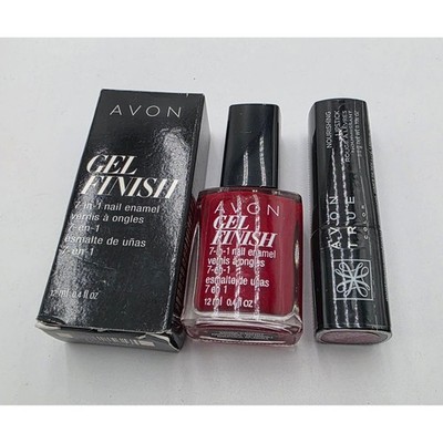 Avon Gel Finish 7-in-1 Nail Enamel Red & True Color Nourishing Lipstick Bundle