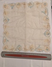 Vtg Ladies Hankie Embroidery Florals and Contrast Edging Sheer
