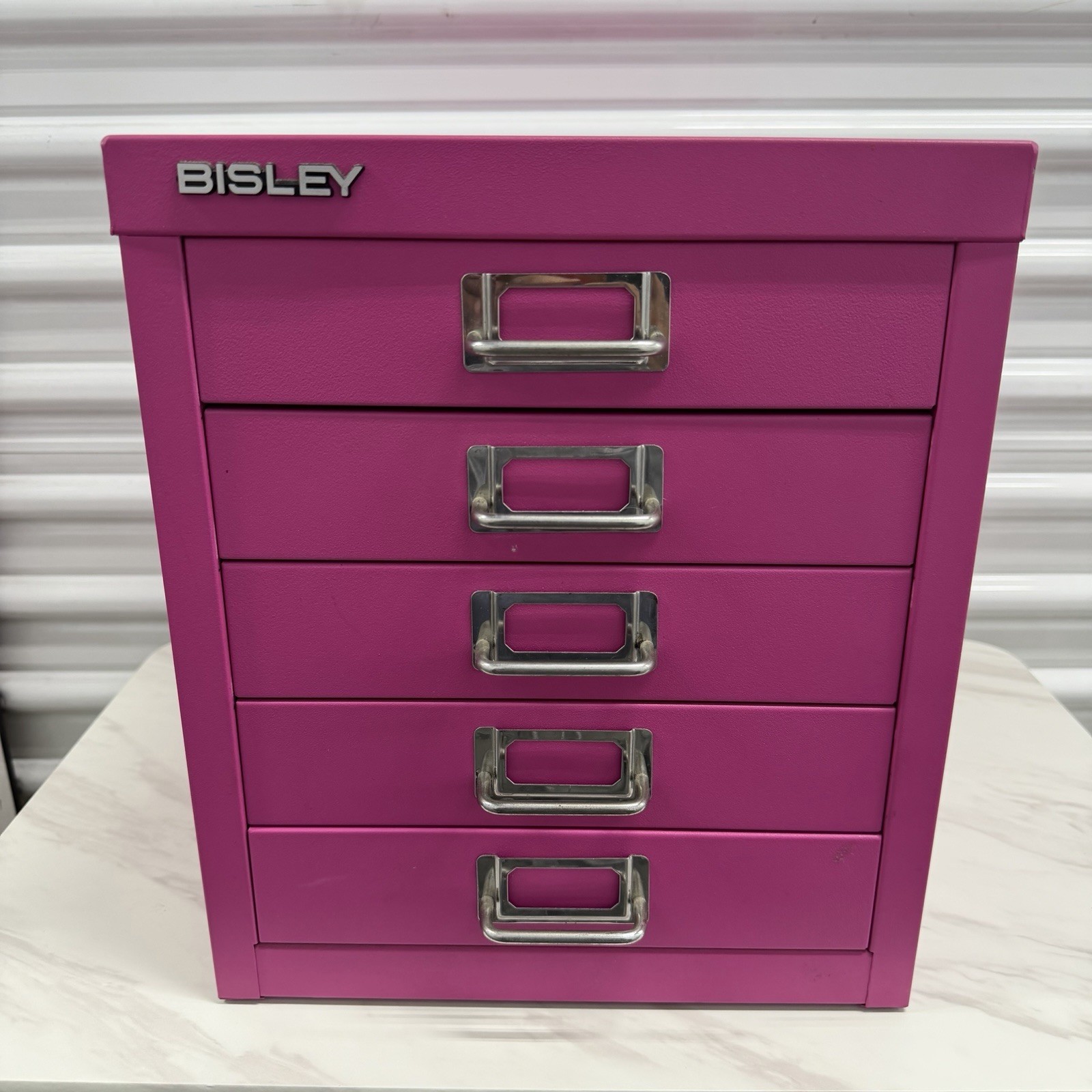 Bisley 5 Multi Drawer Cabinet Pink Metal Desk Storage Organizer Craft Makeup EUC