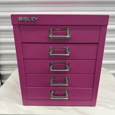 Bisley 5 Multi Drawer Cabinet Pink Metal Desk Storage Organizer Craft Makeup EUC