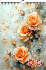 2026 Wall Calendar  Rose Pearl Fantasy: Romantic peach roses pearls sparkle