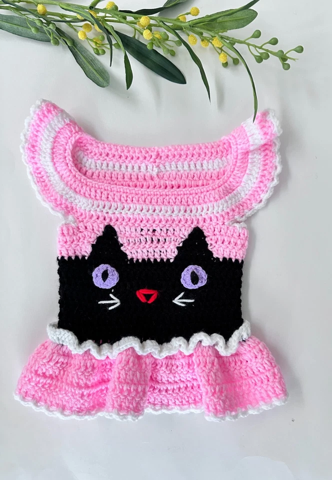 Disfraz de Halloween de ganchillo hecho a mano - Suéter negro gato perro, mediano, rosa Foto 2 de 4
