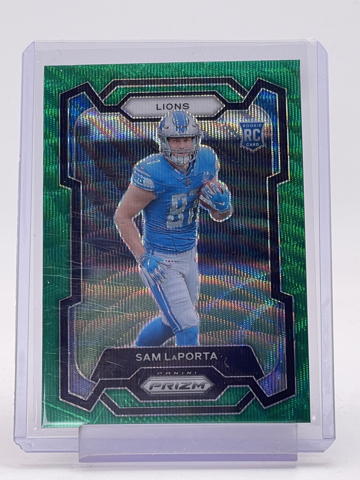 SAM LAPORTA 2023 PANINI PRIZM GREEN WAVE ROOKIE #332 LIONS FOOTBALL Q6988