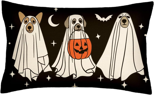 Halloween Dog Ghost Outdoor Pillow Covers 12X20, Fall Autumn Black White Lumbar - Picture 11 of 12