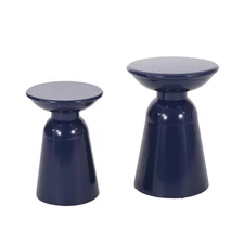 Modern Metal End Table Set of 2 with Powder-Coated Iron Frame & Chic Pedestal