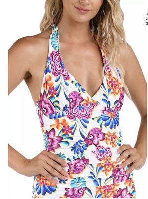 NWT La Blanca Paradiso Halter Goddess Tankini Top UPF 50+ Floral Multi Sz 6 $105