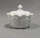 Vintage Fenton Hobnail White Milk Glass Candy Trinket Dish w/ Lid Scalloped Rim