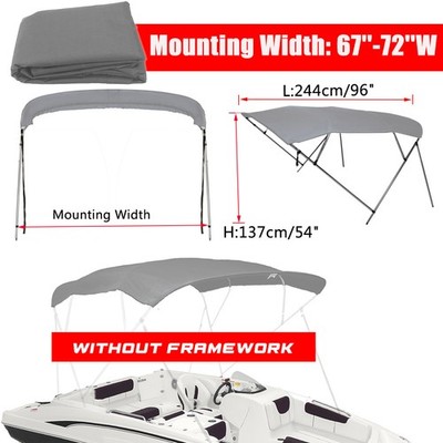 4 Bow 67''-72''W Boat Bimini Top 600D Polyester Canopy Cover w Boot without frame
