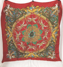 HERMES Carre 90 LUNA PARK 100 Silk Scarf Red Multicolor Used