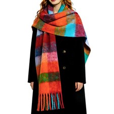 Winter Scarf Women Chunky Plaid Blanket Shawl Wrap Soft Tassel Christmas