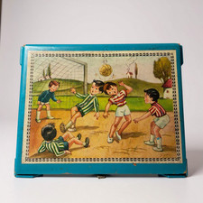 Gioco in Scatola di Legno "Puzzle" con Cubi in Legno Vintage Anni '50