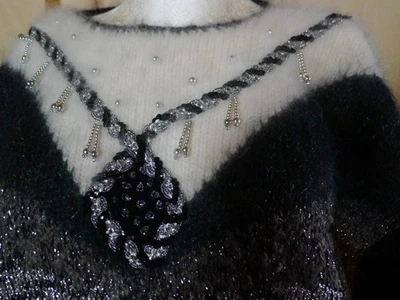 70er Jahre  Angora Mohair Pullover Gr.42 Perlen und Lurex Neu - Bild 1 von 4