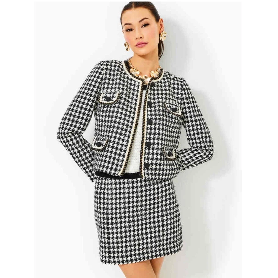 Minifalda Lilly Pulitzer Kels negra pata de gallo lentejuelas Boucle nueva con etiquetas talla 8 $138 Foto 2 de 4