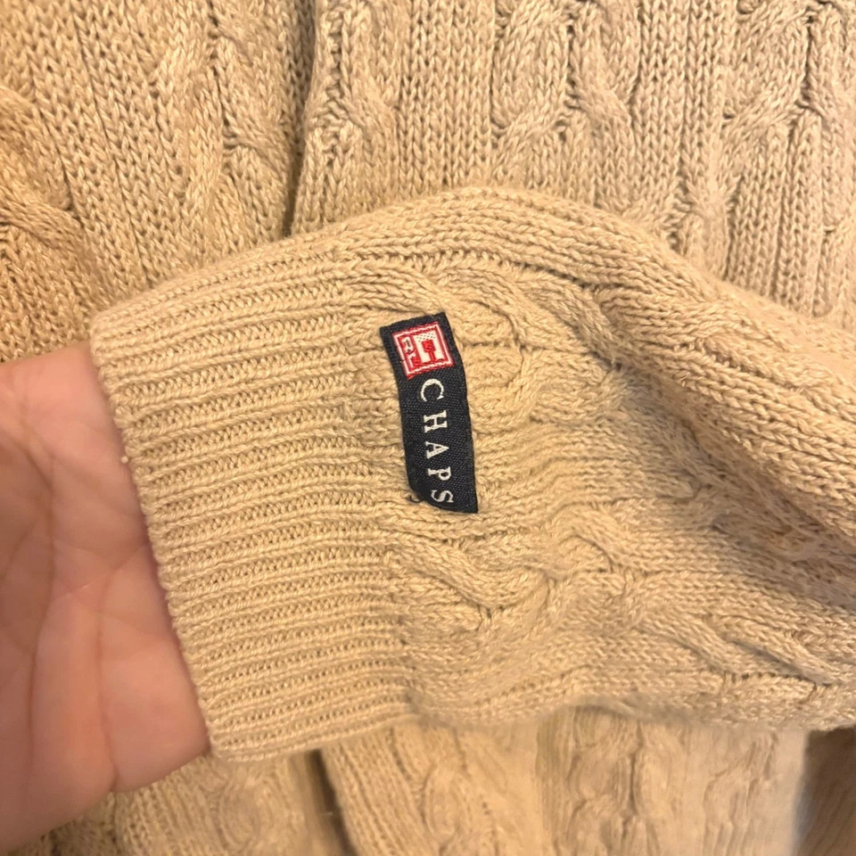 Chaps Ralph Lauren Mens M Cable Knit Fisherman Linen Cotton Blend Sweater Tan - Image 4 of 4