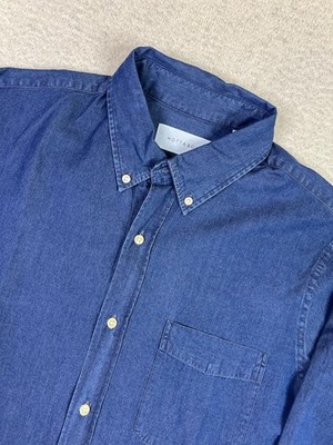 Mott & Bow Shirt Mens Large Blue Denim 100% Cotton Long Sleeve Button Up Casual